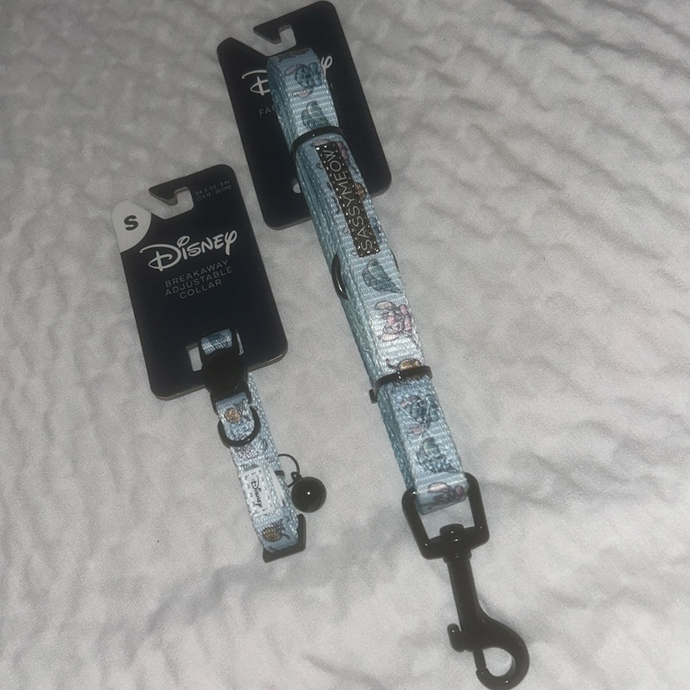 Sassy Meow Blue Disney Stitch Cat Collar (S) with Matching Leash 6ft